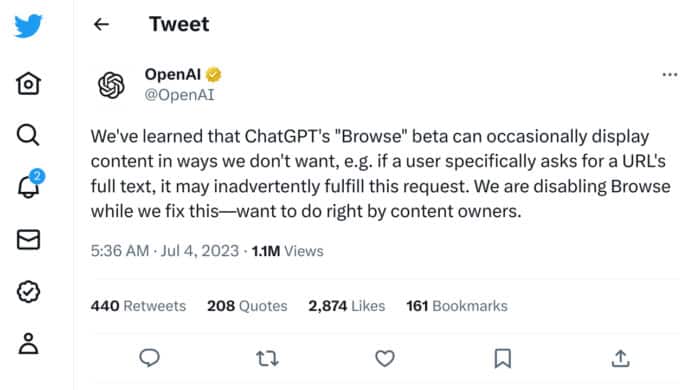 ChatGPT 被揭逃費漏洞   OpenAI 緊急關閉 Browse with Bing 功能