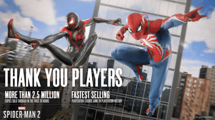 PS5《Marvel’s Spider-Man 2》首日銷量破 250 萬套    成 PlayStation 史上銷售最快遊戲