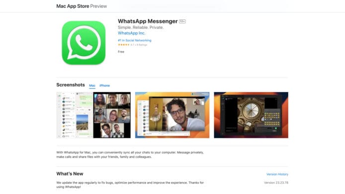 Mac 版 WhatsApp 程式   推出 3 個月終於 AppStore 登陸