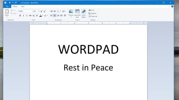 Windows 11 Screenshot showing WordPad RIP