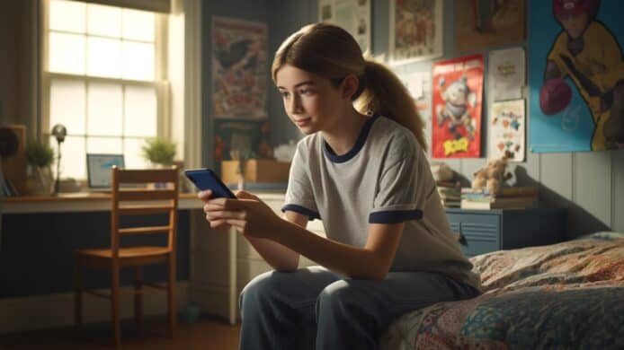 A teenage girl using her smartphone