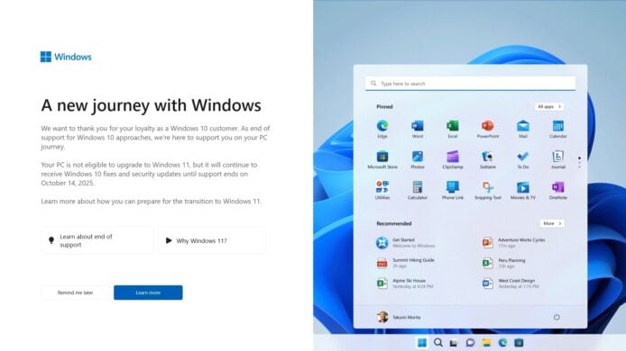 Windows 全屏提醒用戶「換電腦」  鼓勵升級 Windows 11 但電腦不支援