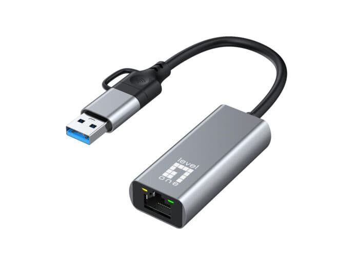 LevelOne USB-0423 2-in-1 USB 3.2 to 2.5G Ethernet 轉接器