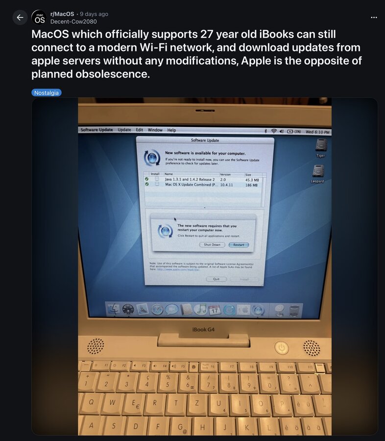 21 年前 Apple iBook G4 仍能獲取系統更新 網民感超驚訝