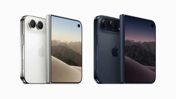 Apple摺疊手機展示，兩款不同顏色.