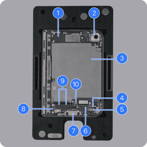 iPhone 拆解示意圖 IPhone 拆解示意:主板與電池區域細節.