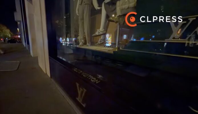 法國LV店玻璃被破壞 夜晚LV店玻璃被破碎,反映暴力事件.