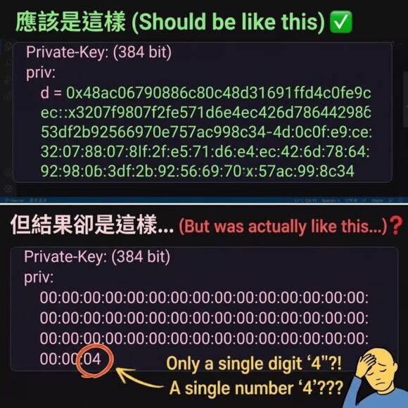 私鑰數字4揭示 私鑰中的數字4與安全性相關.