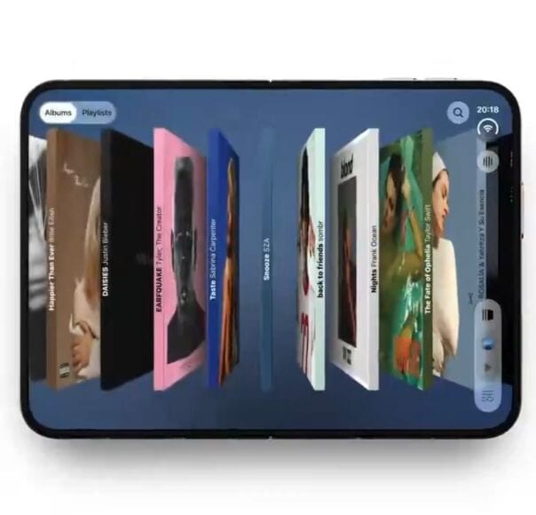 IPhone Duo 展開的旋轉唱片架效果.