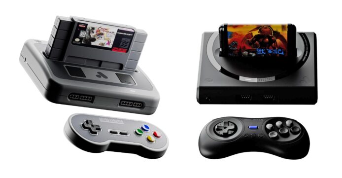 經典遊戲機連接多款遊戲卡帶.