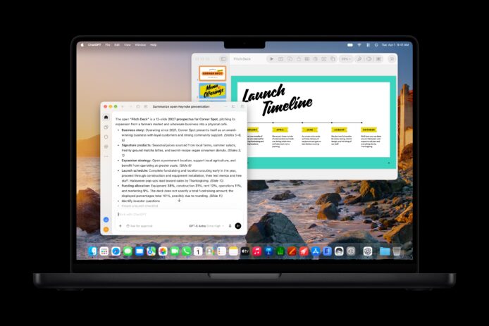 蘋果創作工作室更新示意 MacBook 屏幕顯示多窗口與專案時間軸.