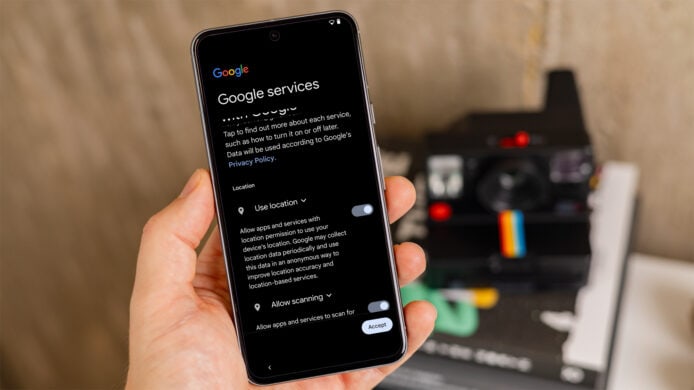 手機顯示 Google 服務設定介面.