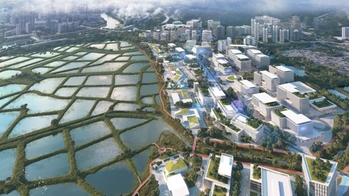 新田科技城景觀 新田科技城周圍水域與現代建築群.